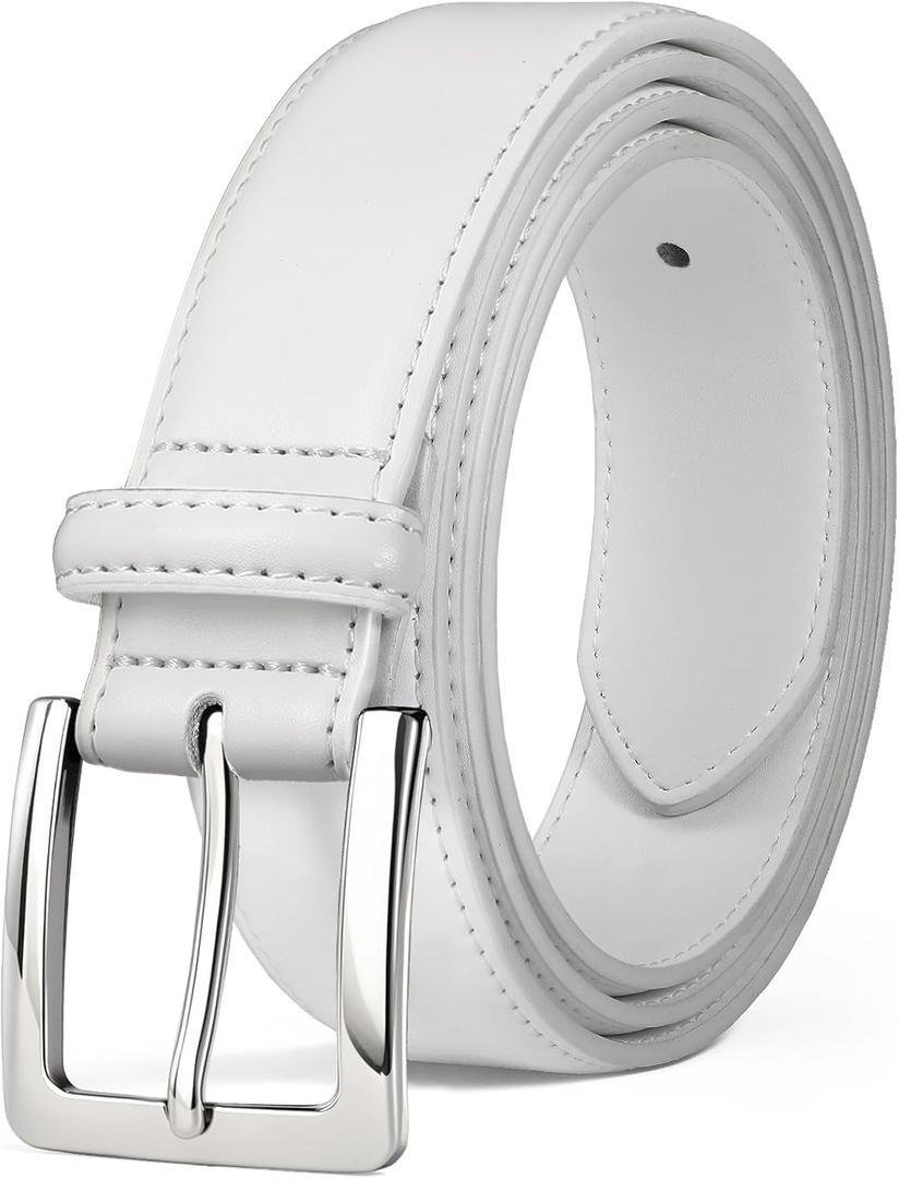 Men's Genuine Leather Dress Belt, 1 3/8" Classic Mens Jeans Pants Belt for Work Business Casual Golf (White)