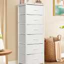 Mifuro Tall Dresser for Bedroom with 6 Drawers, Vertical Storage Organizer Tower, Chest of Drawers with Fabric Bins, Steel Frame, Wood Top for Bedroom, Closet, Entryway- White