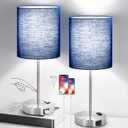 Set of 2 Touch Control Table Lamps with 2 USB & AC Outlet, 3-Way Dimmable Bedside Nightstand Lamps for Bedroom Living Room Nursery, 800 Lumens 5000K Daylight Bulbs Included (Navy & Brushed Nickel(Base)-Two 5000K Bulbs Included)