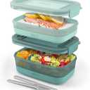 Ello 2-Pack Lunch Stack Plastic Food Storage Container Bento Box with Airtight, Leak-Proof Locking Plastic Lids and Silicone Base, BPA-Free, Freezer, Microwave, and Dishwasher Safe, Mint Chip