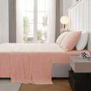 JELLYMONI Natural Cotton Bedding Set, 4-Piece Striped Sheets King Size, Pink
