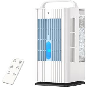 4-in-1 Portable Air Conditioners: 1700ml Tank Mini Air Conditioner with 120° Oscillating 16.5ft Remote - Evaporative Air Cooler with 3 Speed & 7 Lights 1-7H Timer - Portable AC Unit for Bedroom