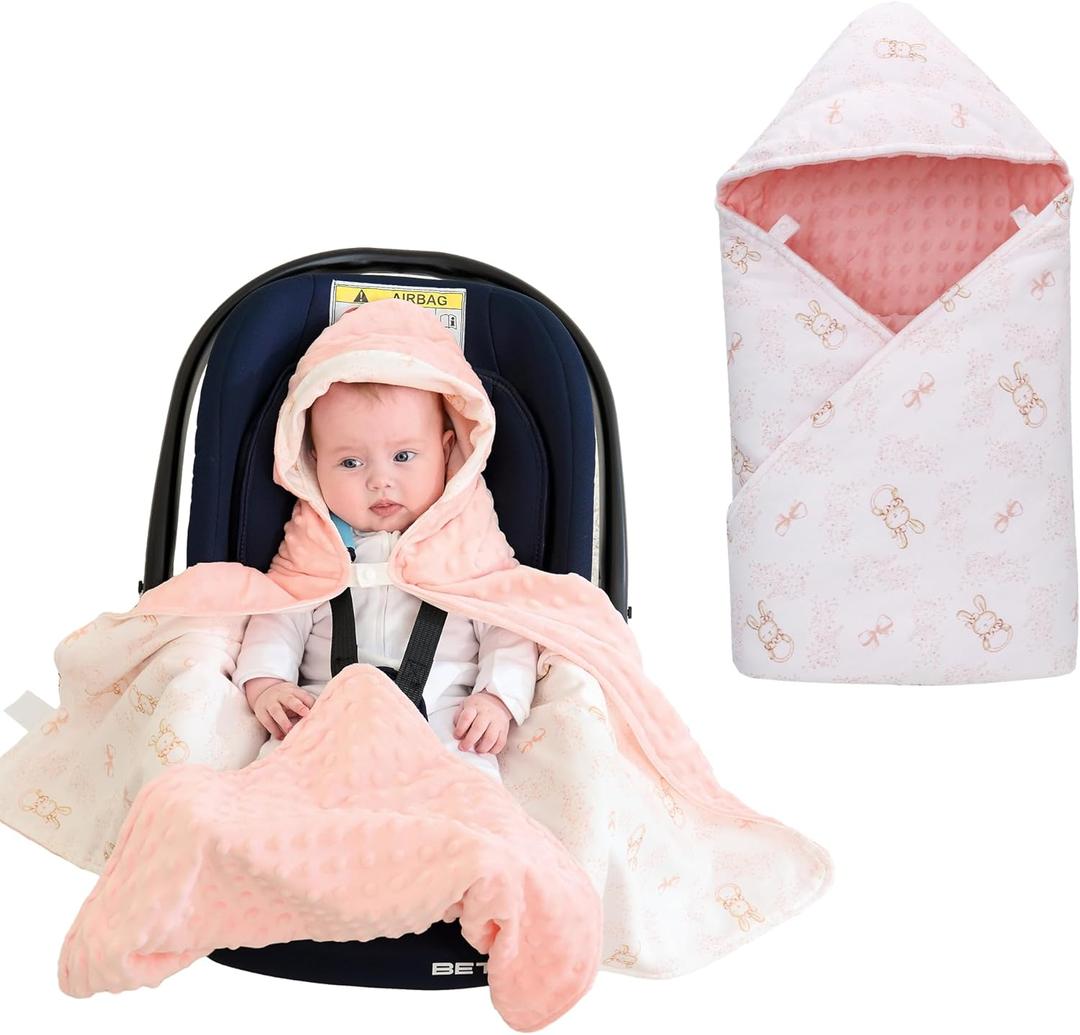 Baby Car Seat Blanket-Universal Car Seat Covers,Warm Swaddle Blankets for Infants Newborn,Boys and Girls Baby Bunting for Stroller,35"x35"(Pink Rabbit)