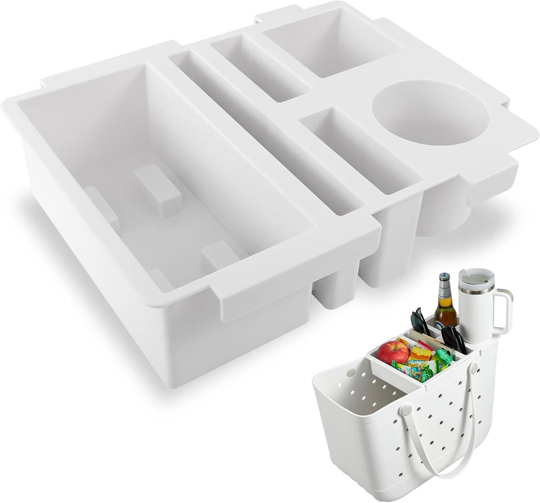Topper Tray Cup Holder Accessory for Bogg Bag Original Large/X-Large, Fits for Stanley 40oz - Lightweight Beach Bag Accessories Table Top (White)