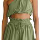 Imily Bela Womens 2 Piece Outfits Linen Matching Sets Two Piece Crop Tops and Paper Bag Waist Shorts Sets 2025 Summer Outfits (Large, Army Green)