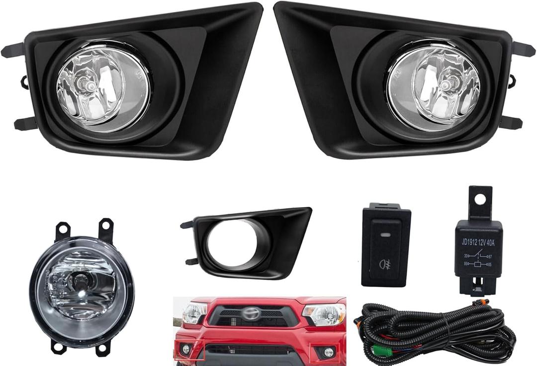 Fog Lights Clear Lens For 2012-2015 Toyota Tacoma Pickup Truck | H11 12V 55W Halogen Bulb Front Driving Lamps |Switch and Wiring Kit |81220-06070/28-44554-C