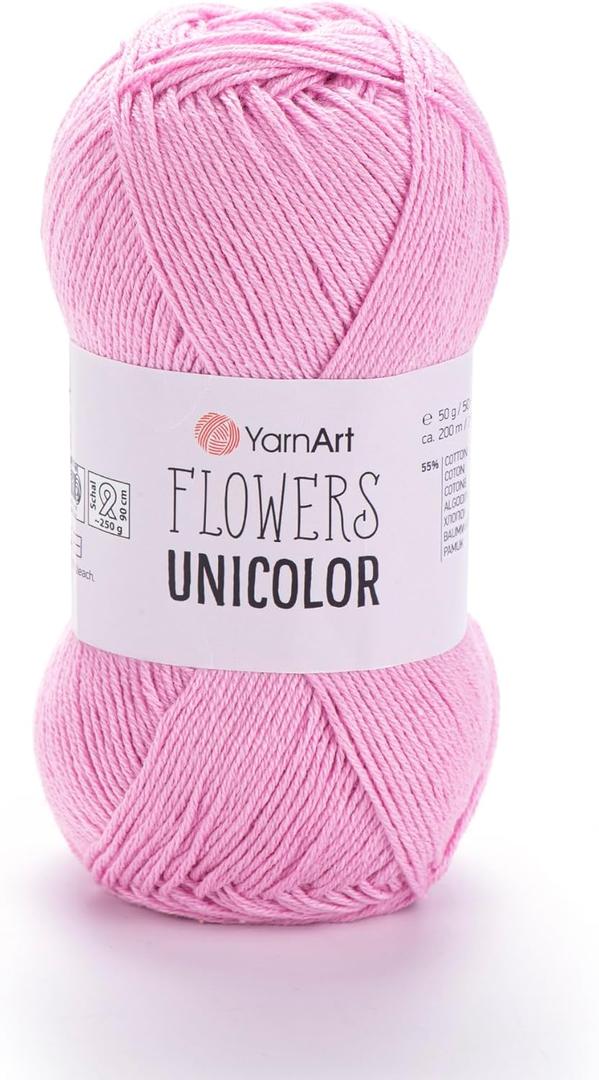 YarnArt Flowers Unicolor  55% Cotton, 45% Acrylic  Fingering Weight Yarn  50g (1.76 oz), 218 yds  Ideal for Knitting & Crochet  Soft, Solid Color Skein for Summer Projects (740)