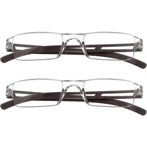 VisionGlobal 2 Pairs Reading Glasses, Blue Light Blocking Glasses, Computer Reading Glasses for Women and Men, Fashion Square Eyewear Frame (2brown,+4.00 Magnification)