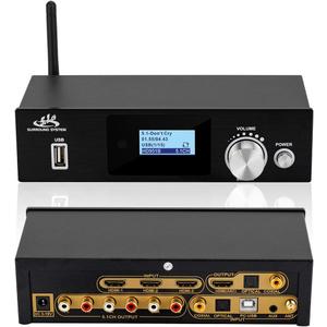 5.1 Surround Sound Decoder Separator Converter for DTS AC3, 4K 60Hz HDMI 3 in 1 Out, HDCP 2.2 HDR, Digital Analog Audio Video System 192Khz/24Bit, with BT-5.0 Receiver (Black, 4K 60Hz)