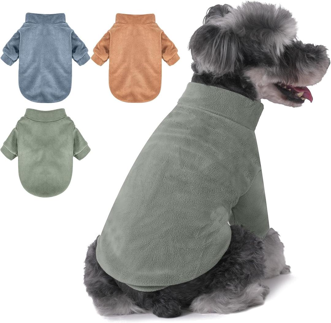 GYALAPERI Dog Sweater, 3 Pack Dog Sweaters for Small Dogs Girl Boy, Ultra Soft Warm Puppy Clothes Dog Coat for Winter (Lt Blue+Olive+Brown, Small)
