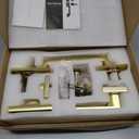 Moquin Brushed Gold Square Front Door Handle Set, Heavy Duty Entry Door Handleset with Keys, Exterior Door Lock with Single Cylinder Deadbolt, Satin Brass Reversible Door Lock for Right & Left Door