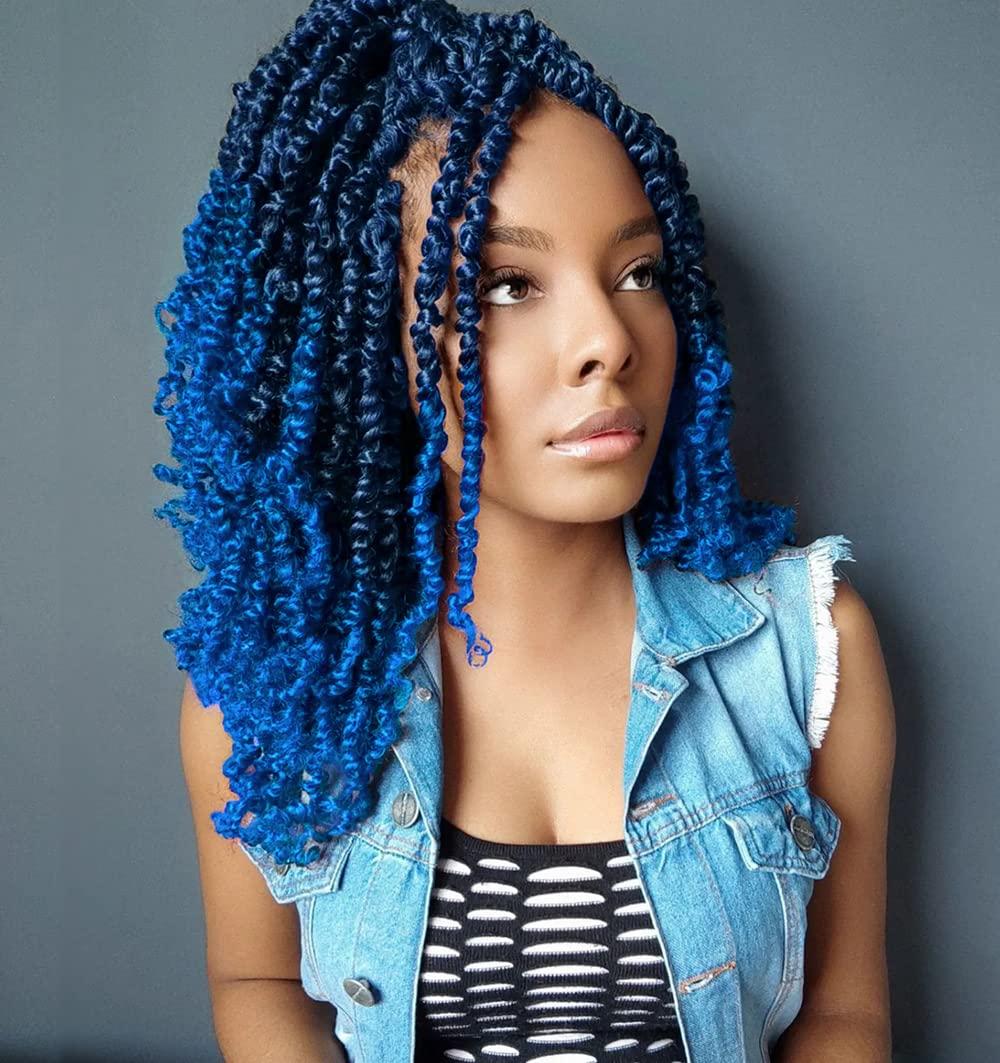 Umylar Pre-twisted Passion Twist Crochet Hair 14 Inch 8 Packs Pre-looped Passion Twists Crochet Hair Short Passion Twist Bohemian Braids Synthetic Hair Extension (14 Inch (Pack of 8), 1B/Blue#)