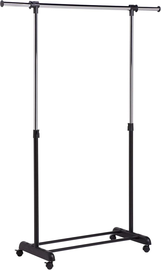 Honey-Can-Do Adjustable Height and Width Rolling Metal Clothes Rack GAR-01124 Chrome, 30 lbs