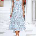 XNC Womens 2 Piece Set Fashion Fresh Plant Print Midi Dress V-Neck Half Sleeve with Jacket A-line Dresses Lounge Outfits (Blue, L)