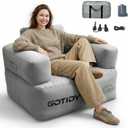 Inflatable Couch, Camping Couch with Detachable Built-in Pump, Inflatable Sofa with Breathable, Puncture-Resistant Fabric Texture Cover, Camping, Beach, Backyard Party, B-Arm Chair