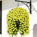 Artificial Faux Hanging Flowers Plants Baskets for Outdoor Outside, Fake Silk Yellow Orchid Trailing Vines in Planter Realistic UV Resistant for Balcony Porch Decor