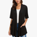 ADANIKI Womens Short Sleeve Open Front Lightweight Casual Comfy Long Line Drape Hem Soft Modal Cardigans Sweater, L