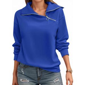 Womens Zipper Sweatshirt Turtleneck Long Sleeve Pullover Casual Loose Sweatshirts Top T Shirts (Medium, Blue)