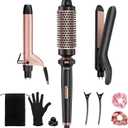 Ufree 3 in 1 Curling Iron, Curling Wand Set with Thermal Brush Flat Iron Hair Straightener, Dual Voltage Wand Curler, Instant Heat Up Hair Curler, Include Protective Glove 2 Clips, Gifts for Women