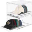 Hat Organizer for Baseball Caps 2 Pack, Clear Hat Holder Box Containers with Drawer Stackable Cap Storage Display Case for Hats Snapback Cap