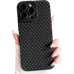 NITITOP Compatible with iPhone 16 Pro Case Cute Aesthetic Little Polka Dots Pattern Design for Women Men Girls Soft TPU Shockproof Stylish Full Camera Protective Phone Cover - Black White
