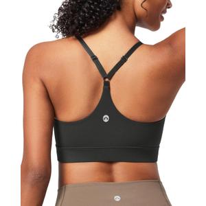 Heathyoga Sports Bras for Women Adjustable Strappy Sports Bra Y-Back Low Impact Racerback Workout Bra with Removable Pads (Large, Black)