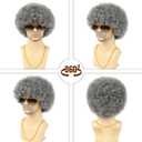 TUOFLY Grey Afro Wig for Men With Glasses Necklace Mustache and Wig Cap 70s 80s Natural Fluffy Afro Disco Costumes Wig Curly Synthetic Hair Wig for Halloween Christmas Cosplay Party