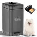 Dog Poop Trash Can Outside, 2.7Gal Dog Waste Trash Can with Lid, Foot Pedal, Dog Waste Container with 20 Bags, Pet Poop Bucket with Soft Close for Backyard Odor Control, Grey