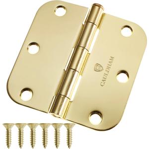 Cauldham (12 Pack) Heavy-Duty 3-1/2" Interior Door Hinges with 5/8" Radius Corners - Brass