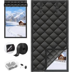 Window Insulation for Winter Insulated Window Cover Thermal Curtains Weatherproofing Insulated Curtains Cover with Outer Oxford Cloth Thicken Cotton Layer for Home RV Basement (27"x 39", Black)