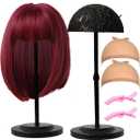 Wig Stand 1PC Adjustable Height Wig Stand Holder Portable Non-Slip Wig Head Holders Sturdy Plastic Wig Head Stand for Multiple Wigs and Hats Styling Drying Display (Black)
