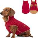azuza Dog Jacket Waterproof & Windproof Dog Coat for Small Dogs with Thick Fleece, High Collar with Leash Hole, Adjustable Velcro & Elastic Belly, Red L