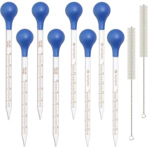 8 Pack Glass Pipette Dropper Lab Graduated Dropper Liquid Pipette with Rubber Cap+ 2 Cleaning Brush for Liquid Essential Oil Lab Dropper Pipettes Transfer (4pcs 5ml Dropper+4pcs 10ml Dropper)