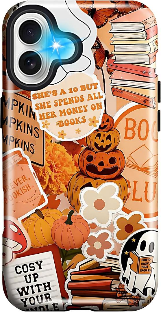 SOGCASE Girls Cute Case for iPhone 16 Pro Max, Pumpkins Flowers Women Phone Cases | Dual-Layer Shockproof Protection