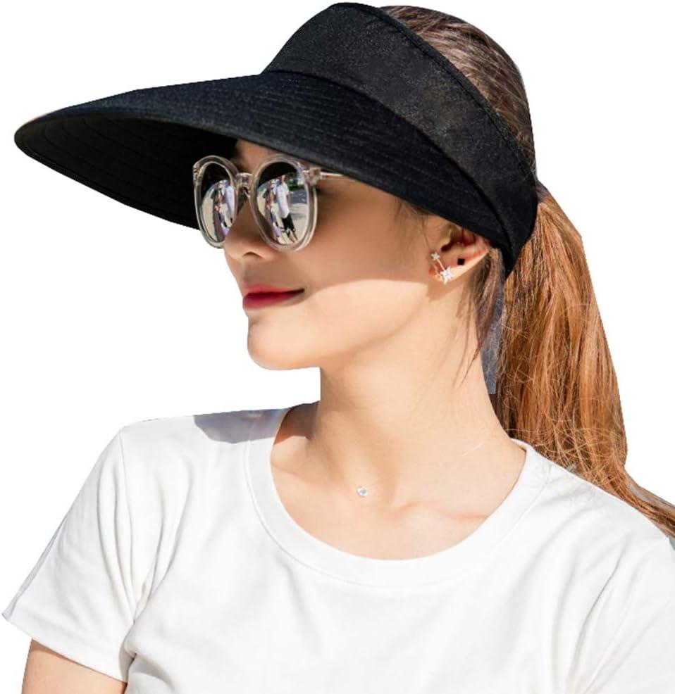 Sun Visor Hats Women Large Brim Summer UV Protection Beach Cap (Black)