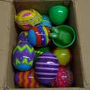 12 PCS Jumboo Prefilled Easter Eggs with Bunny Toys Easter Rubber Toy Set for Kids Boys Girls Easter Basket Stuffers Party Favors Easter Egg Hunt