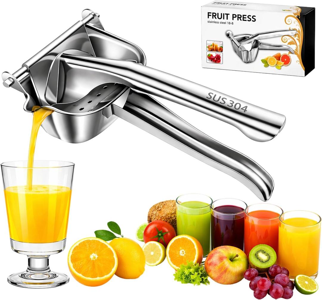 Stainless Steel Lemon Squeezer, Manual Citrus Juicer Press, Heavy Duty Hand Juicer for Lemon Orange Lime Grapefruit, Ergonomic Grip Juice Extractor, Rust Resistant, Easy to Clean Kitchen Tool