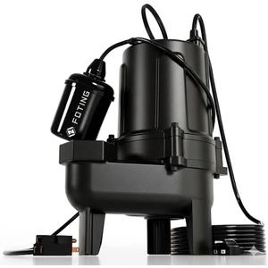 FOTING 1.5HP 9000GPH Sump Pump Submersible Sewage/Effluent Pump - Heavy Duty Cast Iron Automatic/Manual- 115V Septic Pump for Sump Basin/Residential/Sewage/Basement, Sewage Pumps 2'' NPT Discharge Black 