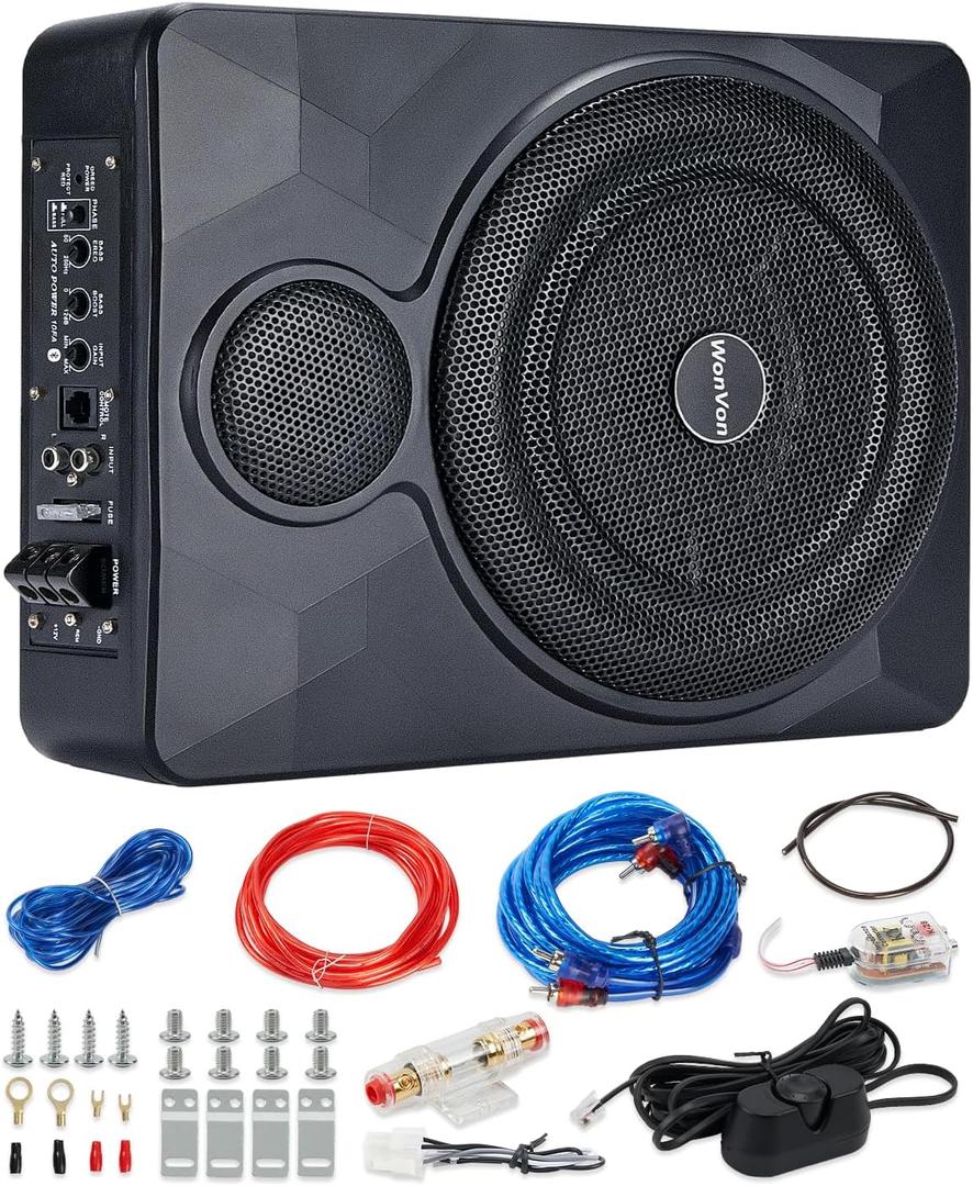 10" 800W Underseat Subwoofer Car/Truck with Double Speakers(Bass and Tweeter), Audio Sub Built in Amplifier,Remote Control and Enclosure(8" Speaker Size, 10" Sub Size)