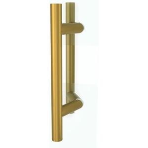 12" Round Offset Barn Door Handle Double Sided Stainless Steel, French Push Pull Door Handle Brushed Titanium Gold, Long Sliding Home Handle