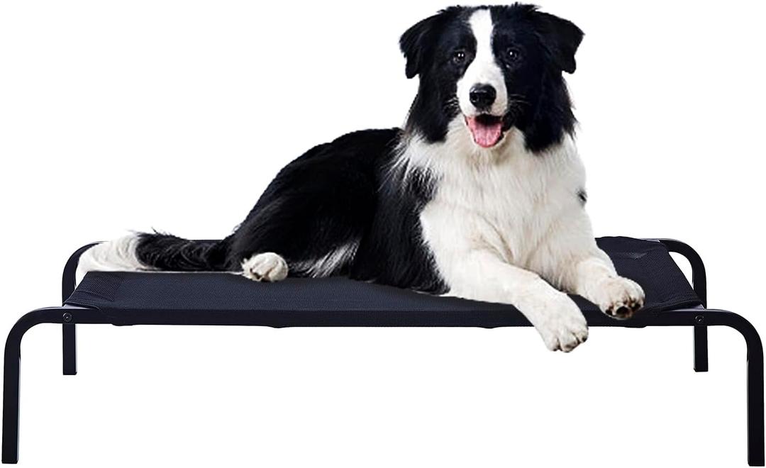 Portable Raised Cooling Steel-Framed Elevated Pet Bed, Elevated Mesh Pet Bed Durable Frame Dog Cot for Outdoor or Indoor Use with Skid-Resistant Feet Black Large (Medium) (40.0''Lx23.6"Wx8.20"TH)