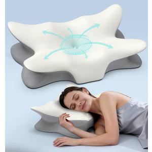 Cervical Neck Pillow for Pain Relief, Ergonomic Side Sleeper Pillow Cooling Memory Foam Pillows for Sleeping, Contour Pillow Orthopedic Bed Pillow for Back Stomach Sleepers (White)