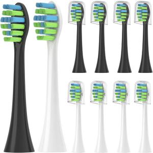 Toothbrush Replacement Heads Compatible with 7AM2M AM100/AM105/AM110 Electric Toothbrush, Soft Brush Bristles, 5 Pack White + 5 Pack Black