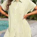 Yonique Women Swimsuit Coverup Shirt - Button Down Bathing Suit Cover Ups Striped Beach Dress 2026 (Beige, S)