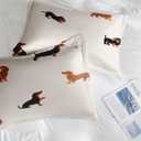 Comforter Set with Pillowcase Twin Size, Cute Happy Dachshund Dog Puppy, Bedding Decor Cartoon Animal Pug Geometric Brown for Kids and Adults, Soft Cozy Bedroom Bed Set