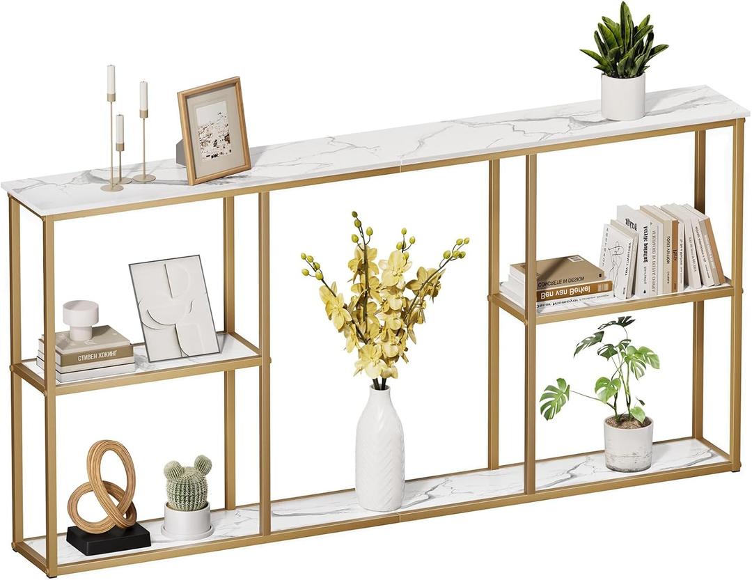 WOHOMO Gold Console Table,3-Tier Small Entryway Table for Hallway, Narrow Sofa Table Behind Couch for Living Room, Entrance(63 inch)