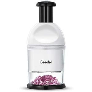 Geedel Food Chopper, Easy to Clean Manual Hand Vegetable Chopper Dicer, Dishwasher Safe Slap Onion Chopper for Veggies Onions Garlic Nuts Salads White