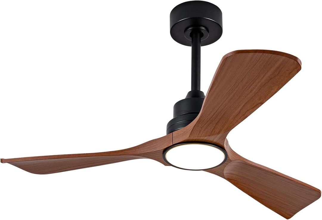 42 Inch Ceiling Fans with Lights and Remote, Dimmable, Walnut Color Modern Ceiling Fan, Quiet DC Motor Indoor Outdoor Ceiling Fan with Light for Patio Bedroom Gazebo Office(Not Solid Wood) (Black Walnut Grain)