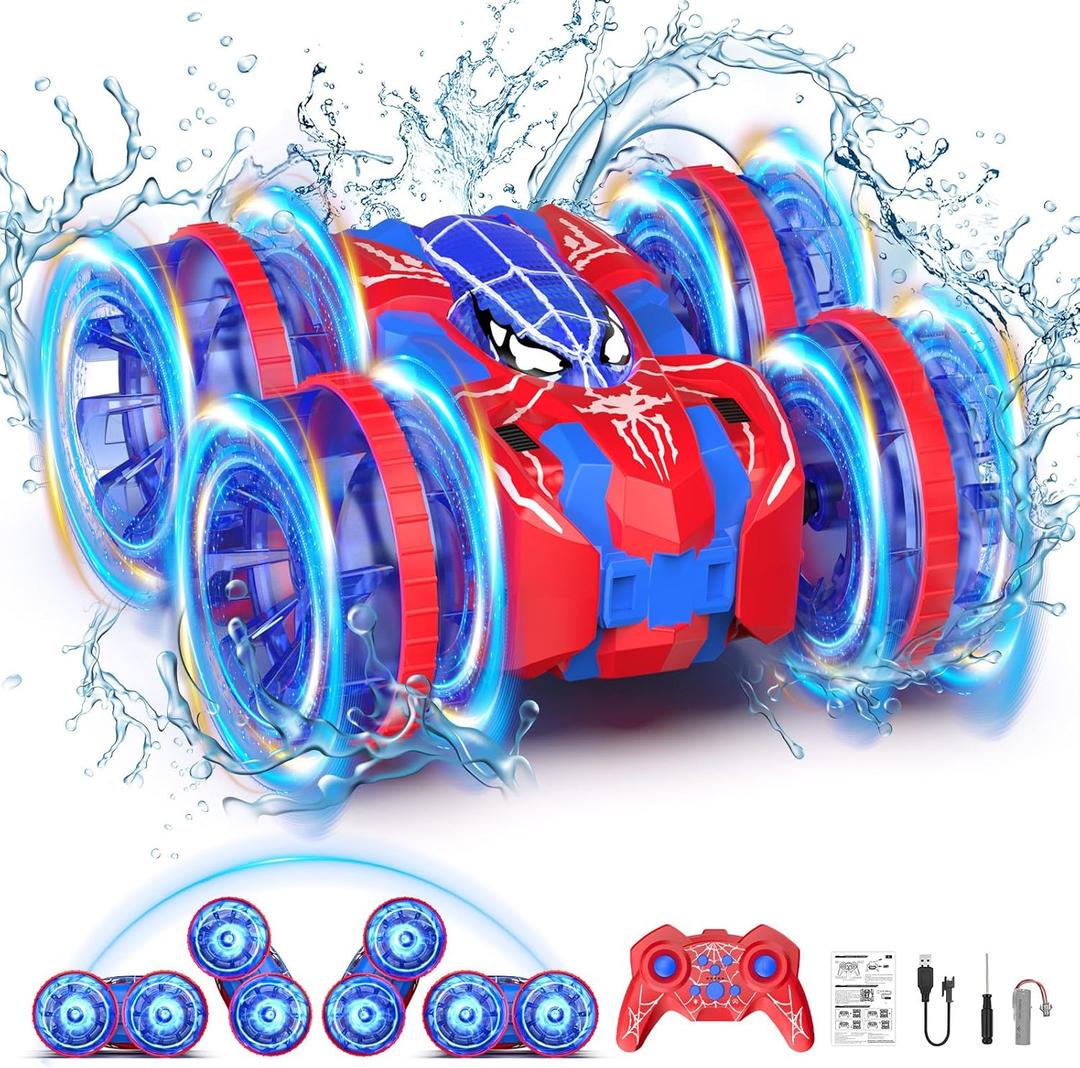 Waterproof Remote Control Car4WD Land & Water 2.4 GHz RC Car Remote Control Boat360Rotation RC Stunt with LED LightsBoys Girls Gifts All Terrain Water Beach Pool Toy (Blue)