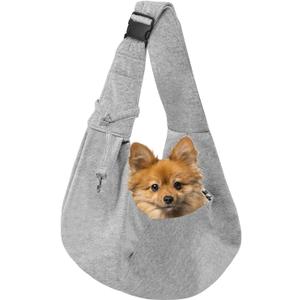 Dog Carrier Sling for Small Dogs and Cats(0 to 12 lbs), Puppy Sling Carrier with Adjustable Strap, Travel Safety Harness, Hands-Free Pet Carring Holder Travel Bag for Outdoor, Gray